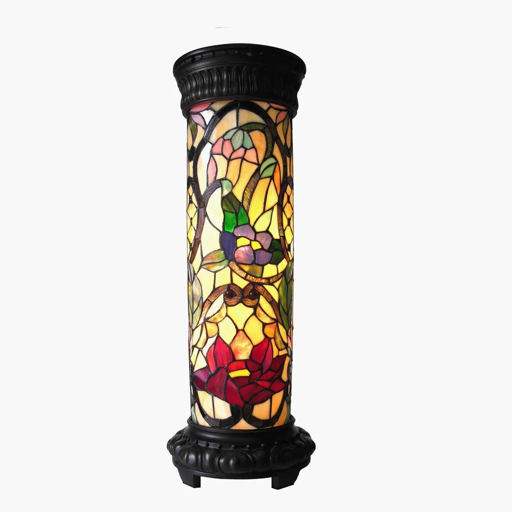 Tiffany Stained Glass Style Night Light Florals Pedestal Floor Lamp 30" Tall gallery