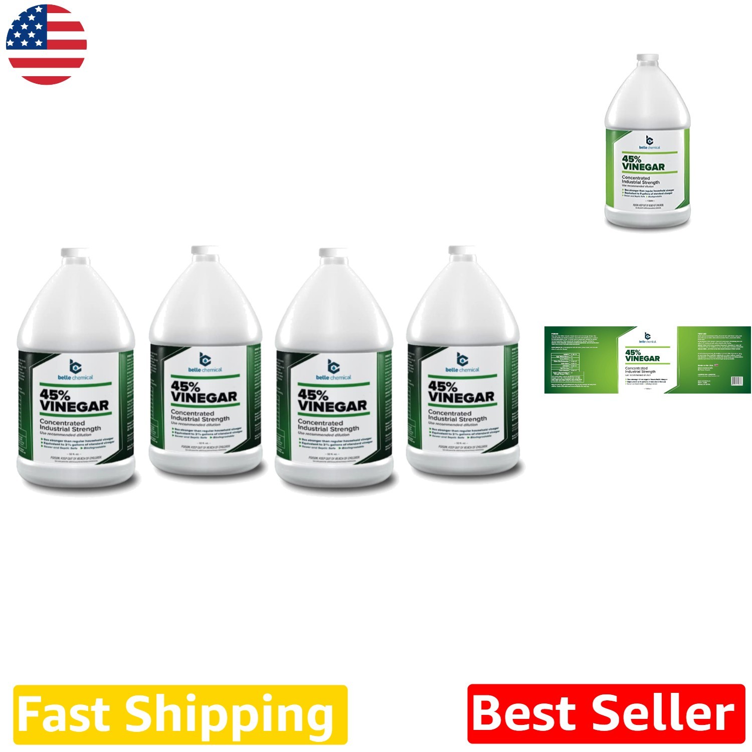 Pure 45% Vinegar Concentrate - 4 Gallons, 512 Fl Oz, High Strength, Weed Control gallery