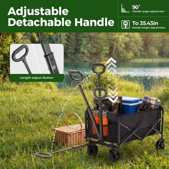Gianna Collapsible Folding Wagon, Heavy Large Capacity Garden Wagon, Black gallery