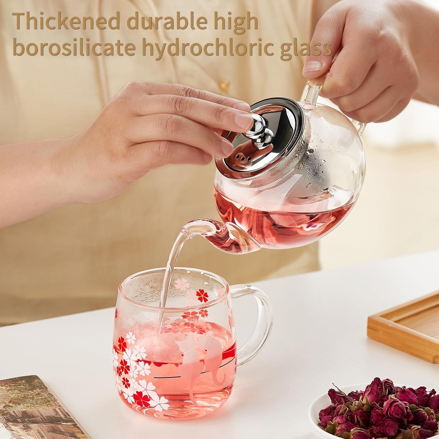 Borosilicate Glass Teapot 20 oz with Removable Infuser - Clear Tea Pot gallery