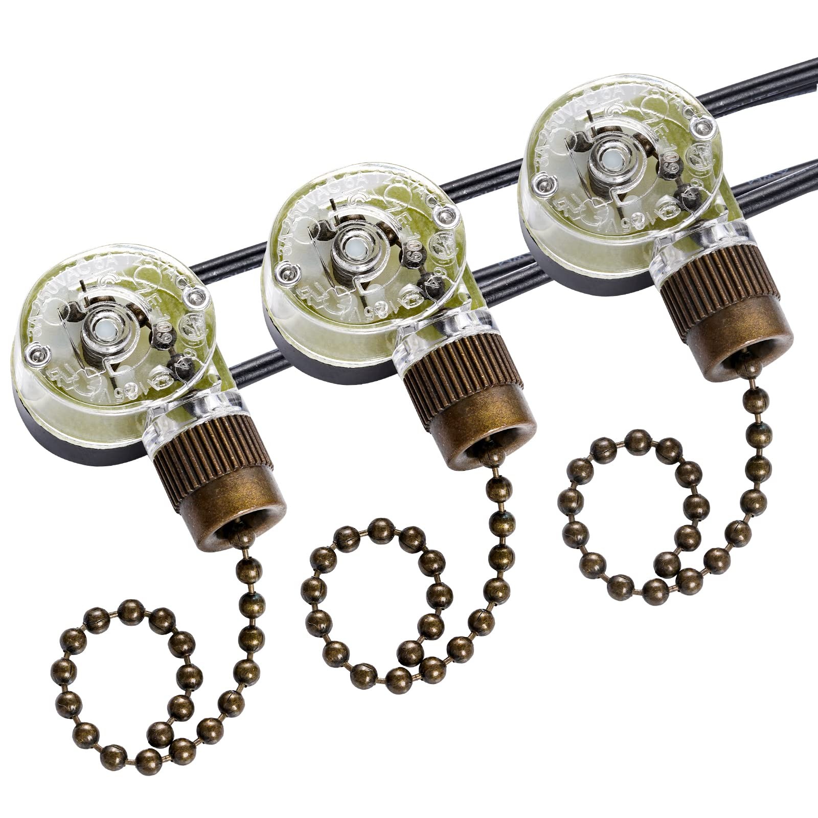 3 Pack Bronze Ceiling Fan Pull Chain Switch Two Wire On Off Replacement gallery