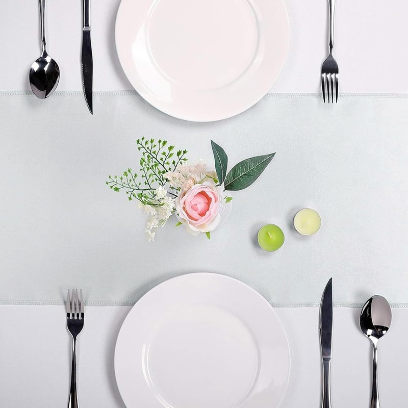 Silver Satin Table Runner 12x108 Inch Wedding Banquet Decoration 5 PCS gallery