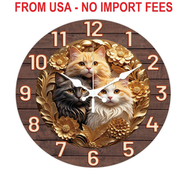 CHGCRAFT Cat and Flower Pattern Wall Clock 12 Inch Non-Ticking Clocks Flat Print gallery