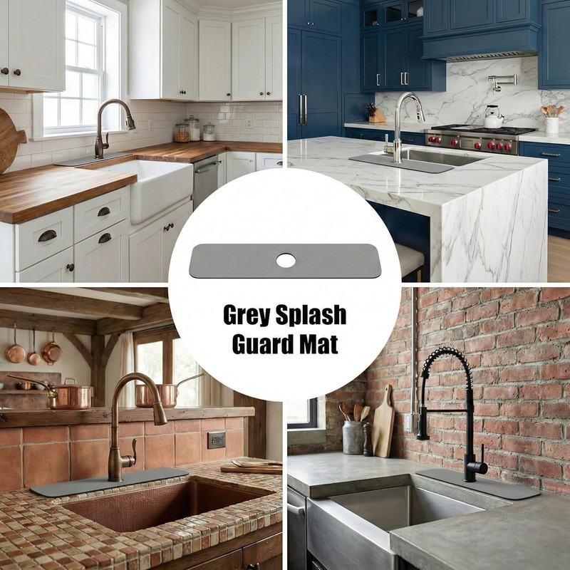 Customizable Kitchen Sink Faucet Mat: 30" Lx5.5 W Splash Guard, Pre-Cut Center H gallery