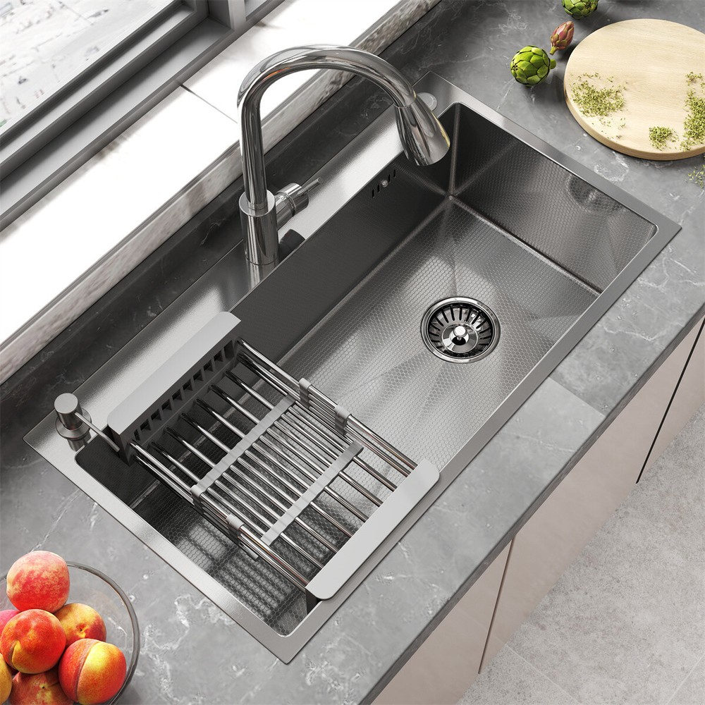 Silver Kitchen Sink Stainless Steel Drop In Sinks Topmount 28"30"32" Single Bowl