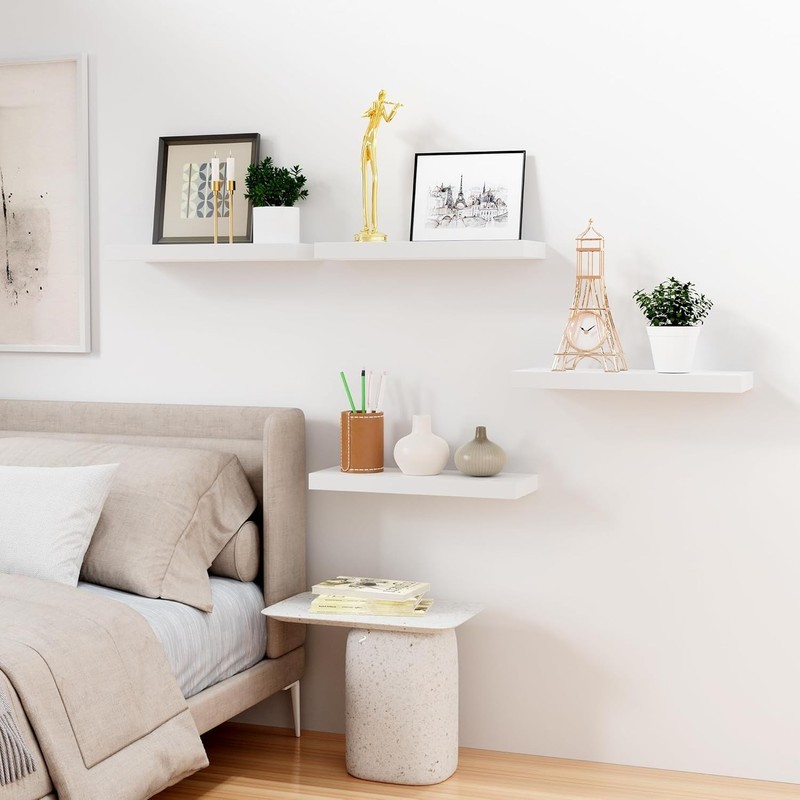 Floating Shelves Wall White Engineered Wood Wall Shelf Set of 4 16" Wall Mounted gallery