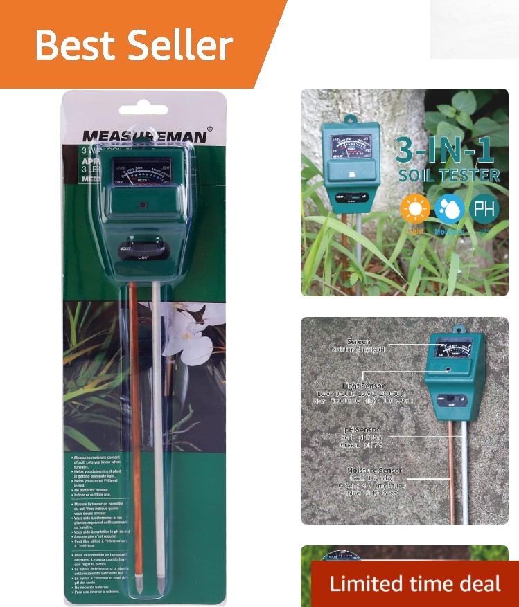 Compact 3-in-1 Soil Moisture & pH Tester - No Batteries Required, Indoor/Outdoor gallery