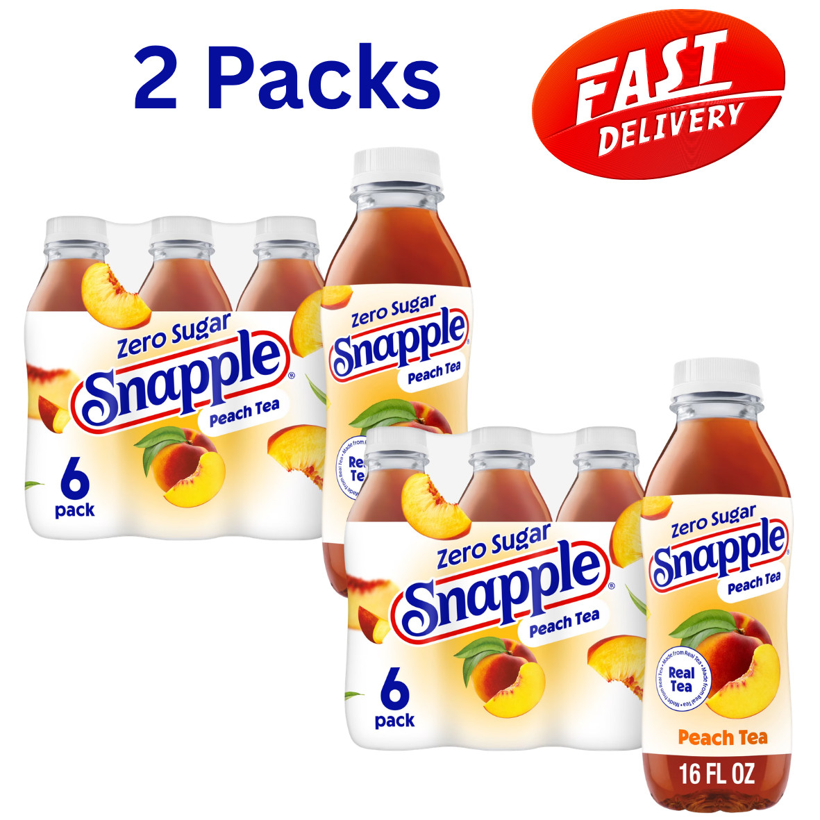 Snapple Zero Sugar Peach Tea, 16 fl oz Recycled Plastic Bottle (Pack of 6) x 2 gallery