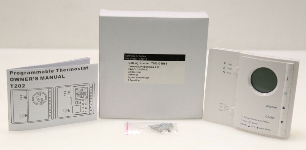 Controlled Air System T202-G5B63 Programmable Thermostat 5-11 1/4HP Fan - New