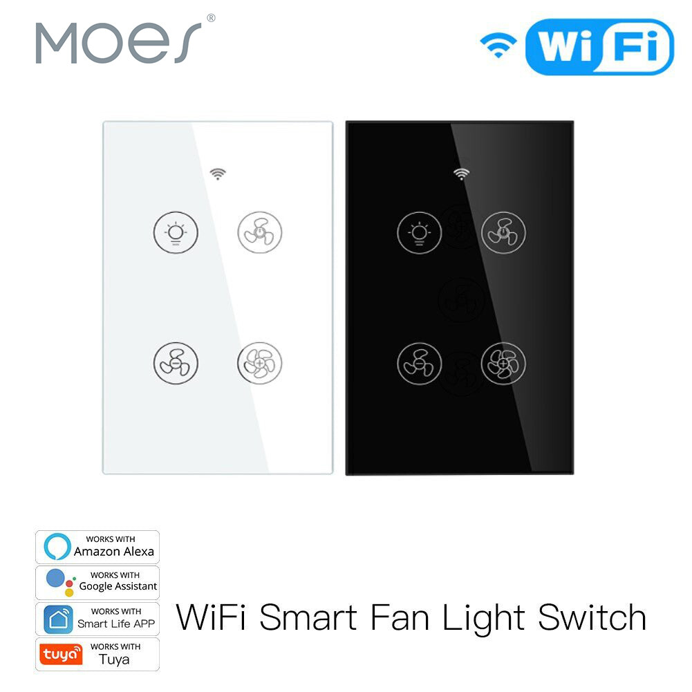 MOES Smart Ceiling Fan Light Switch WiFi RF Wall Touch Panel Alexa Google APP gallery