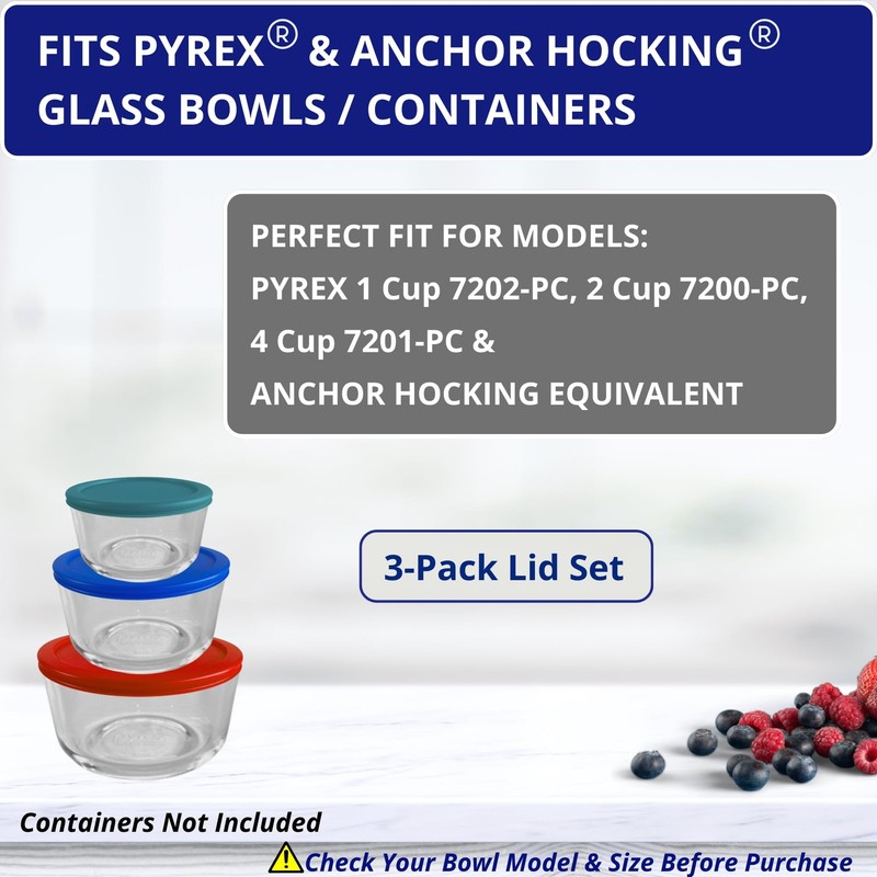 1, 2 & 4 Cup Turquoise, Blue, Red Replacement Lids/Covers for Pyrex, Anchor H... gallery