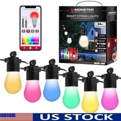 Smart Weather Resistant LED String Lights 24ft Sound Reactive RGB Control App US