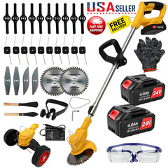 Electric Cordless Grass String Trimmer Lawn Edger Weed Wacker Cutter + 2 Battery