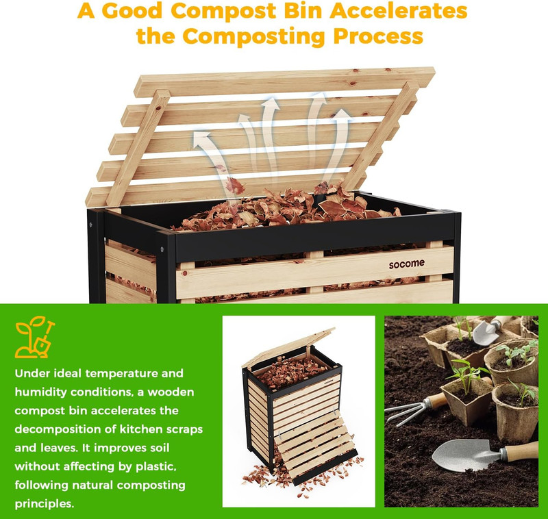 Large 95 Gallon Solid Wood Compost Bin with Pull-Out Door for Outdoor Use gallery