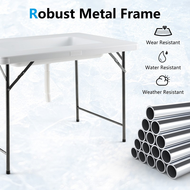 4' Folding Ice Bin Table Outdoor Ice Cooler Table w/Matching Skirt Party BBQ gallery