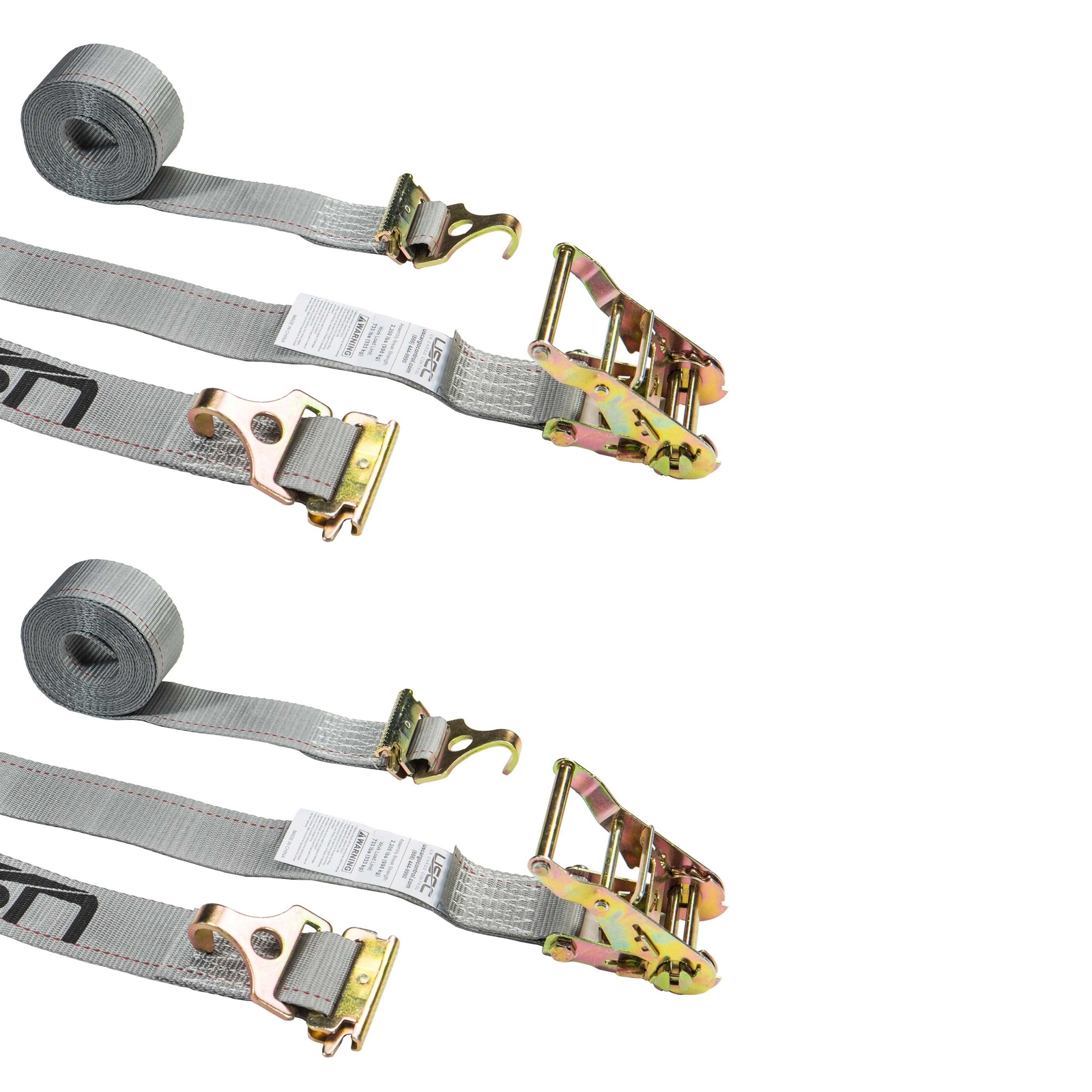 USCC 2" X 16' E Track Strap w/F Track Hooks and Spring E-Fittings - Gray 2PK gallery