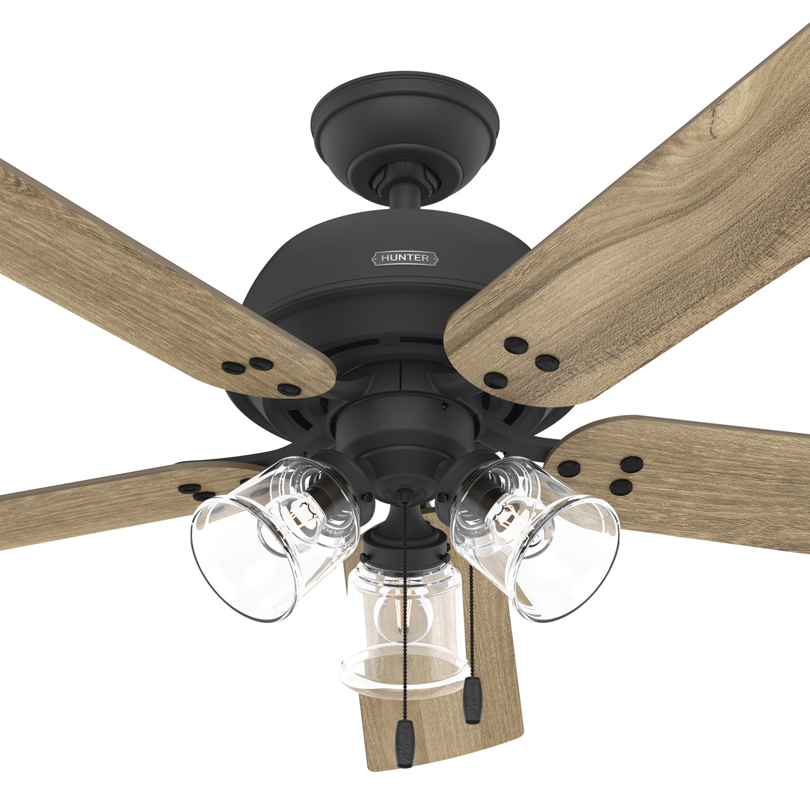 Hunter Fan 52 inch Matte Black Indoor Ceiling Fan with Light and Pull Chain gallery