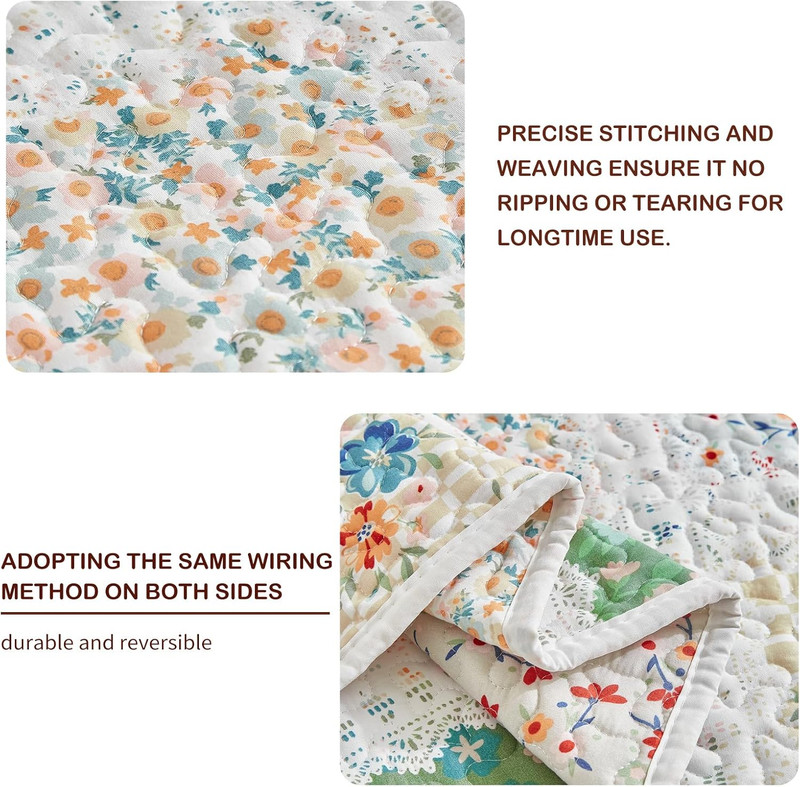 3 Pieces Quilt Set Full/Queen, Patchwork Floral Boho Design, Soft N Cozy Microfi gallery