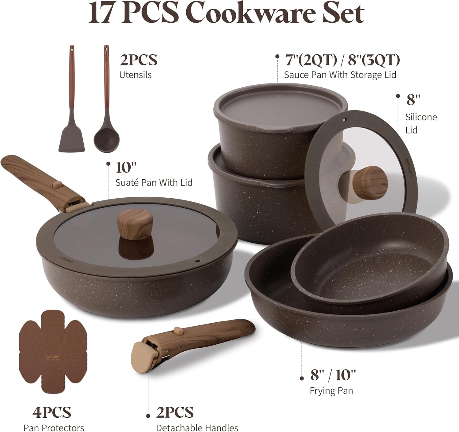 CAROTE 17PCS Pots and Pans Set Non Stick with Detachable Handle, Nonstick Cookwa gallery