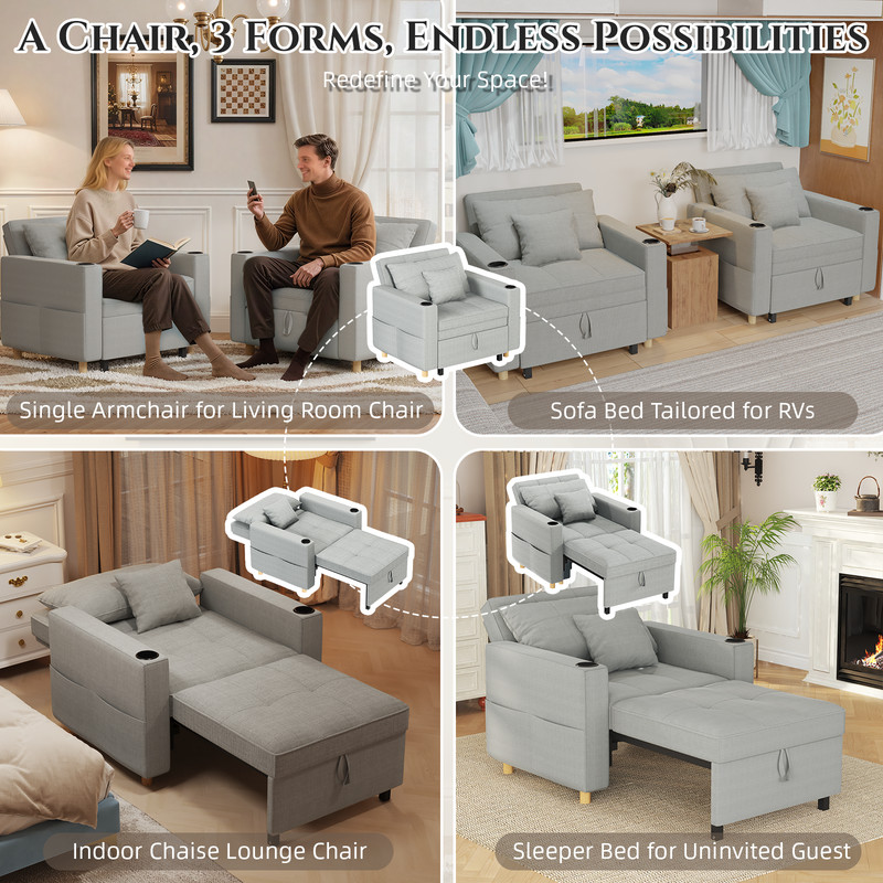 Convertible Sofa Bed 3-in-1 Pull out Arm Chair Folding Recliner Sleeper 5 Color gallery