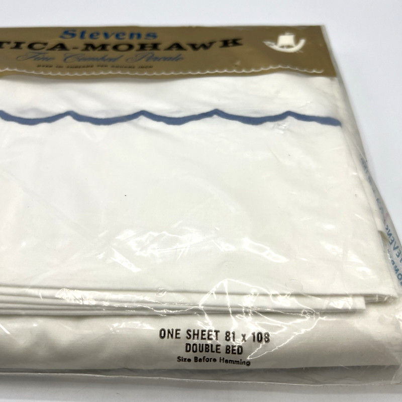 Stevens Utica Mohawk Flat Sheet Double Bed White Blue Scalloped Embroidery Full gallery