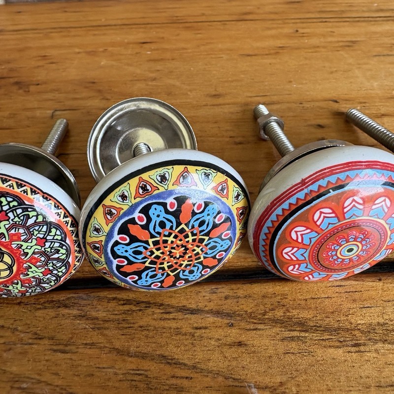 Multicolor Mandala Ceramic Knobs Kitchen Cabinet Drawer Cupboard pulls Set of 10 gallery