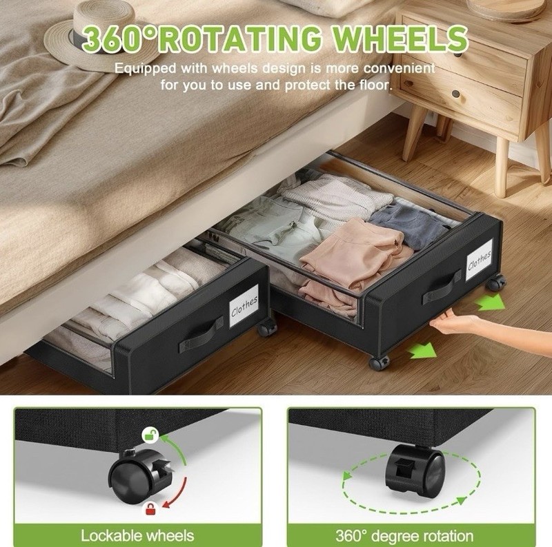 Extra Large Under Bed Storage Box 50L Black PU Leather Wheels Visible Window gallery