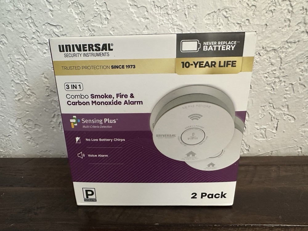 2PC Universal Security 10-Year Battery Comb. Smoke Fire Carbon Monoxide Detector