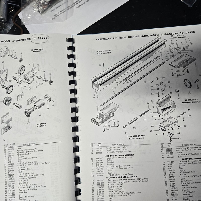Craftsman Assembly & Operating Instructions parts list for 12 inch Metal Lathes gallery