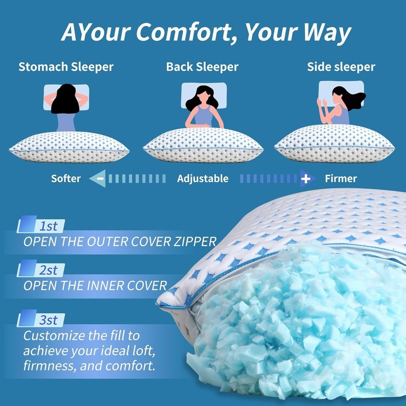 Adjustable Memory Foam Cooling Pillow – Standard Size, Firm Support & Breatha... gallery