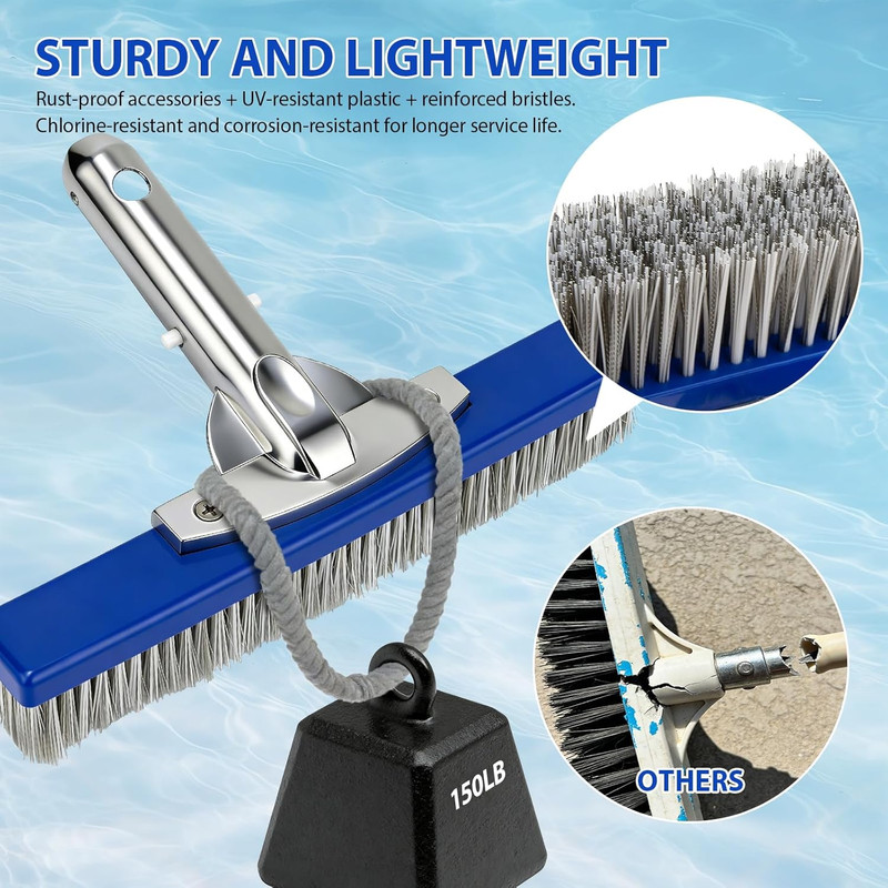 10-Inch Pool Brush Head - Combo Nylon & Stainless Steel Wire Bristles, Heavy Dut gallery