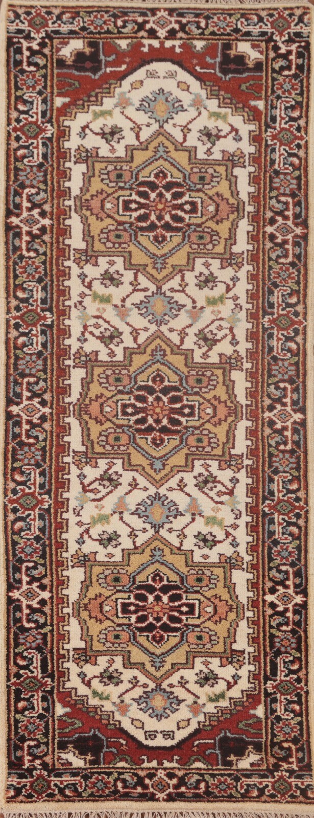 Ivory Geometric Heriz Serapi 8 ft. Runner Rug Wool Hand-knotted 8' 0" x 2' 6" gallery