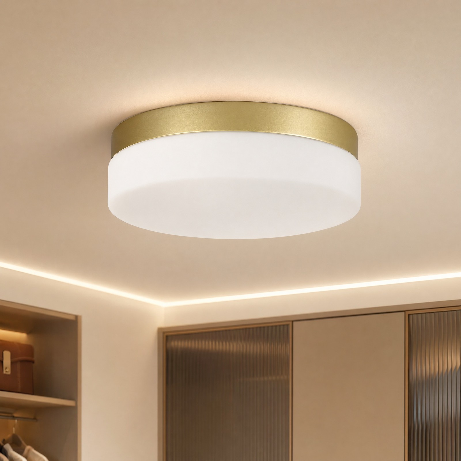 12 in 24W 5CCT Dimmable Modern Gold LED Ceiling Light Glass Flush Mount Fixture gallery