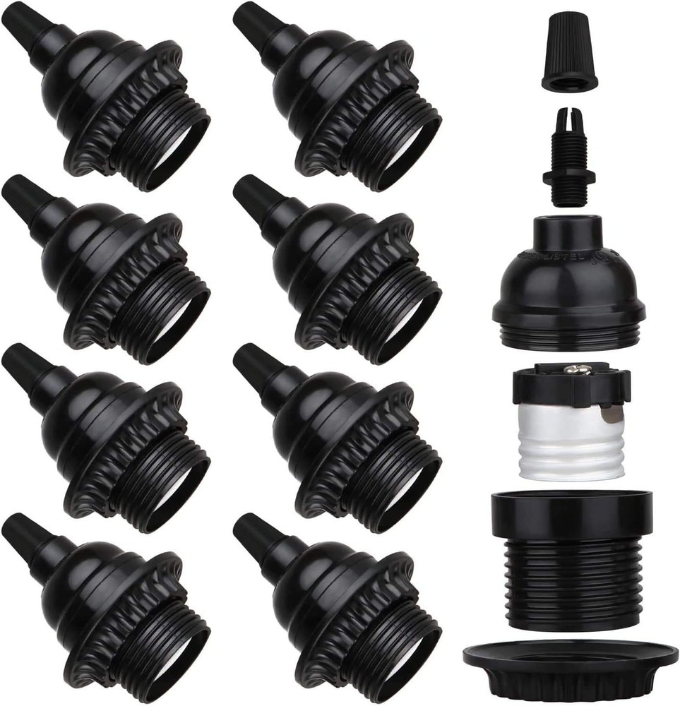 Zevnico 8 Pack E26 E27 Light Sockets, Black Medium Screw Base with Shade Ring...