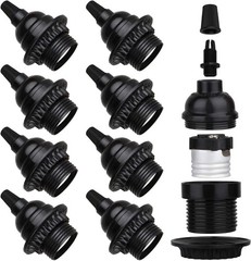 Zevnico 8 Pack E26 E27 Light Sockets, Black Medium Screw Base with Shade Ring…