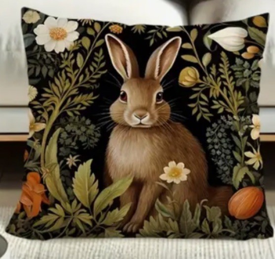 William Morris Abstract Floral Bunny Design Linen Throw Pillow Cover Home Decor gallery
