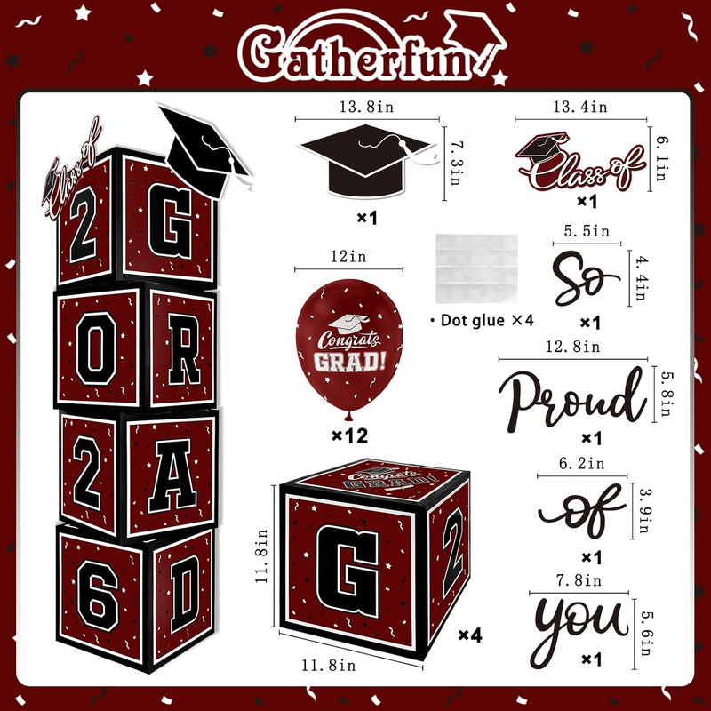 2026 Graduation Decoration Set - Class of 2025 Balloon Boxes in Maroon and Black gallery