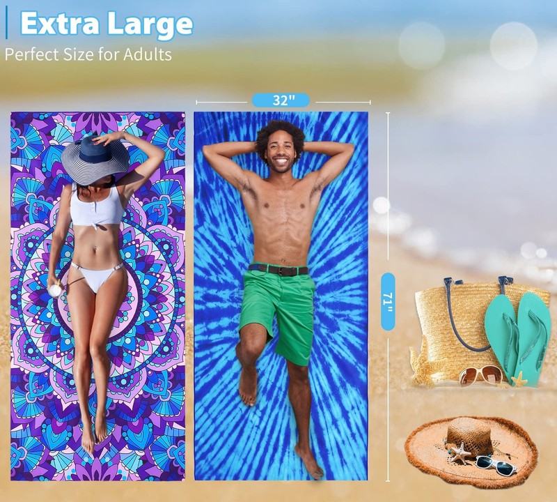 4 Pack Microfiber Thin Lightweight Beach 71"x32", 4 Blue and Tie Dye gallery