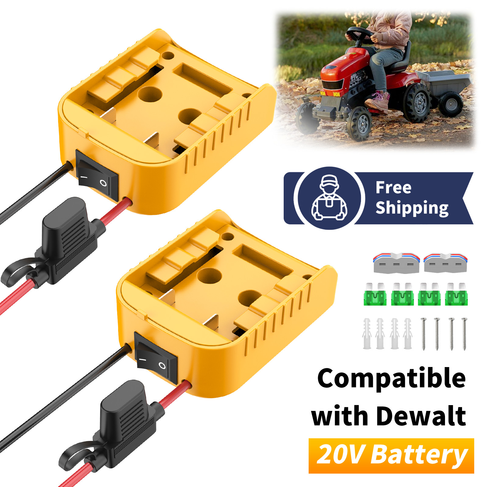 2-Pack Power Wheel Adapter with Fuse Switch Compatible with Dewalt 20V Battery gallery