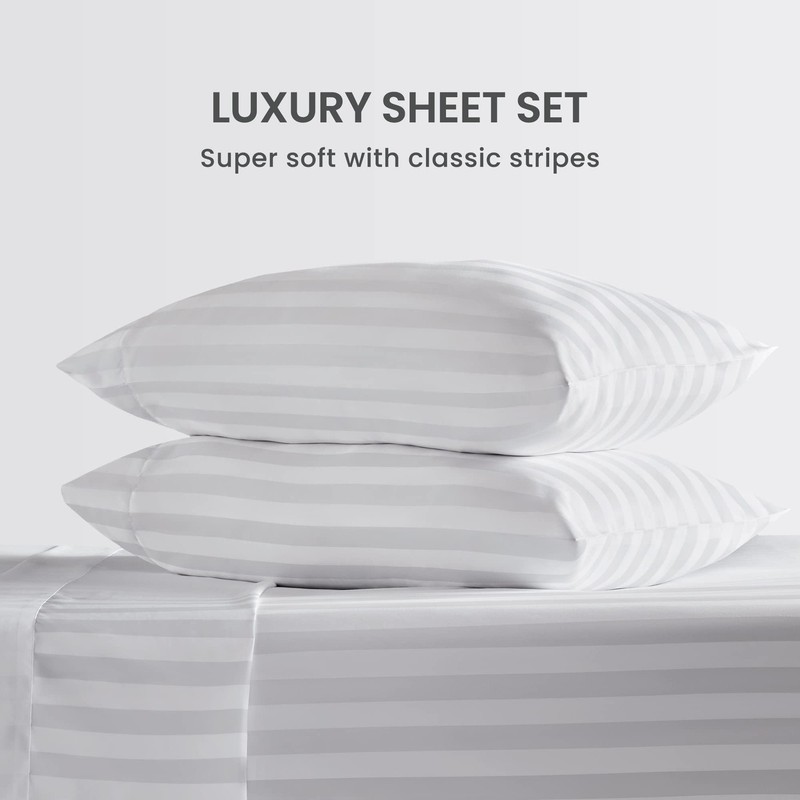 SLEEP ZONE Striped Cooling Sheets Set King Size - Fitted Flat Sheet & Pillowcase gallery