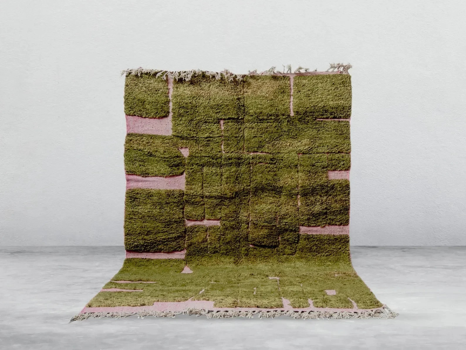 Moroccan Berber Beni Ourain Wool Rug Color Pink Green Design Area Carpet Rug gallery