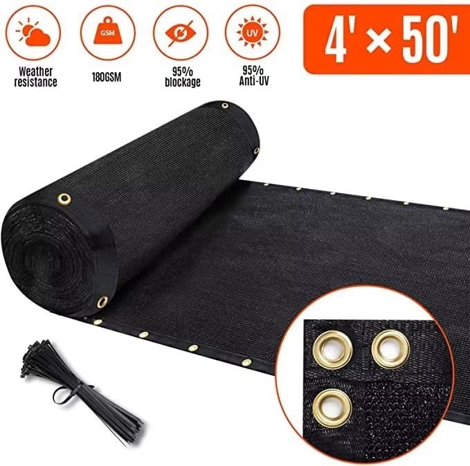 4ft x 50ft Fence Privacy Screen, 180GSM Heavy Duty Black Fence Cover gallery