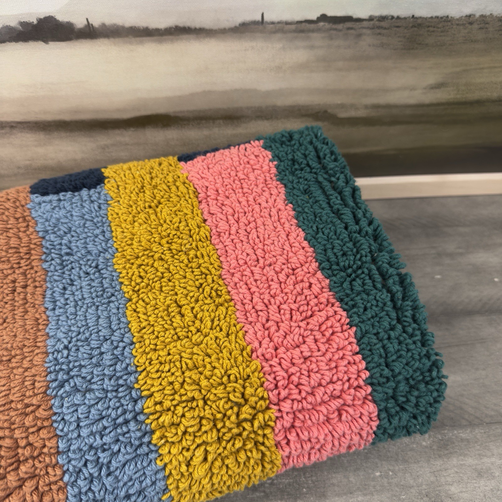 West Elm Landscape Stripes Bath Mat Rug 20”x34” Multicolor NWOT gallery