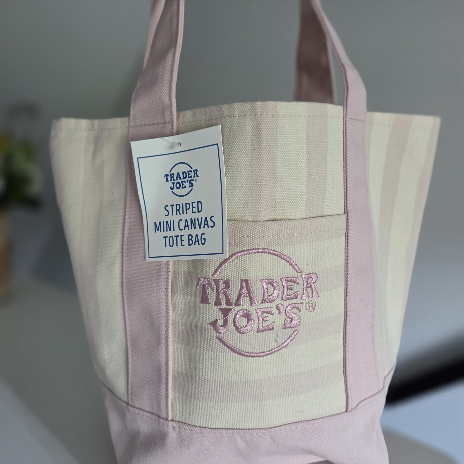 Trader Joe's Limited Mini Canvas Pastel Striped Tote Bag 2026 Pink gallery