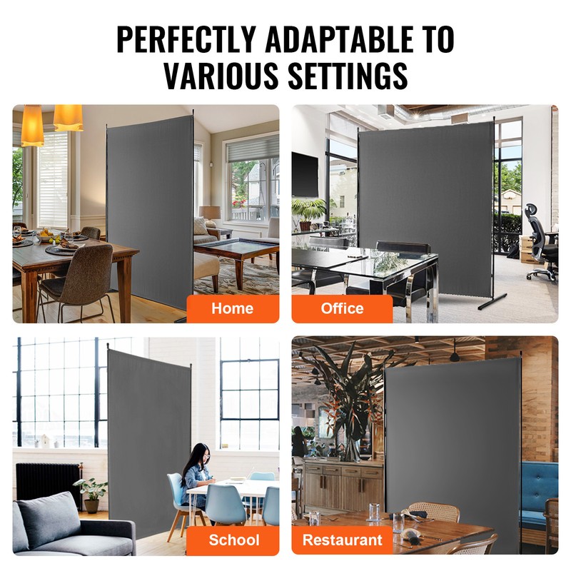 6FT Room Divider Single Panel Fabric Room Screen for Office Bedroom Grey gallery