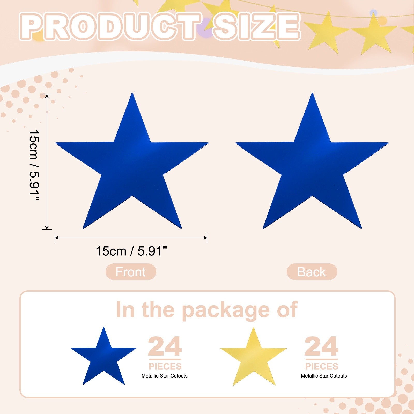 48 Pcs Stars Cutouts, 6 Inch Double Printed Paper Stars, Gold/Blue gallery