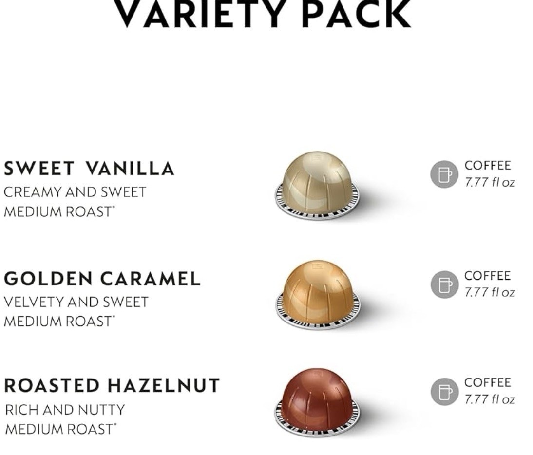 Nespresso Vertuo Sweet Vanilla / Golden Caramel / Roasted Hazelnut 60 pods LOOSE gallery