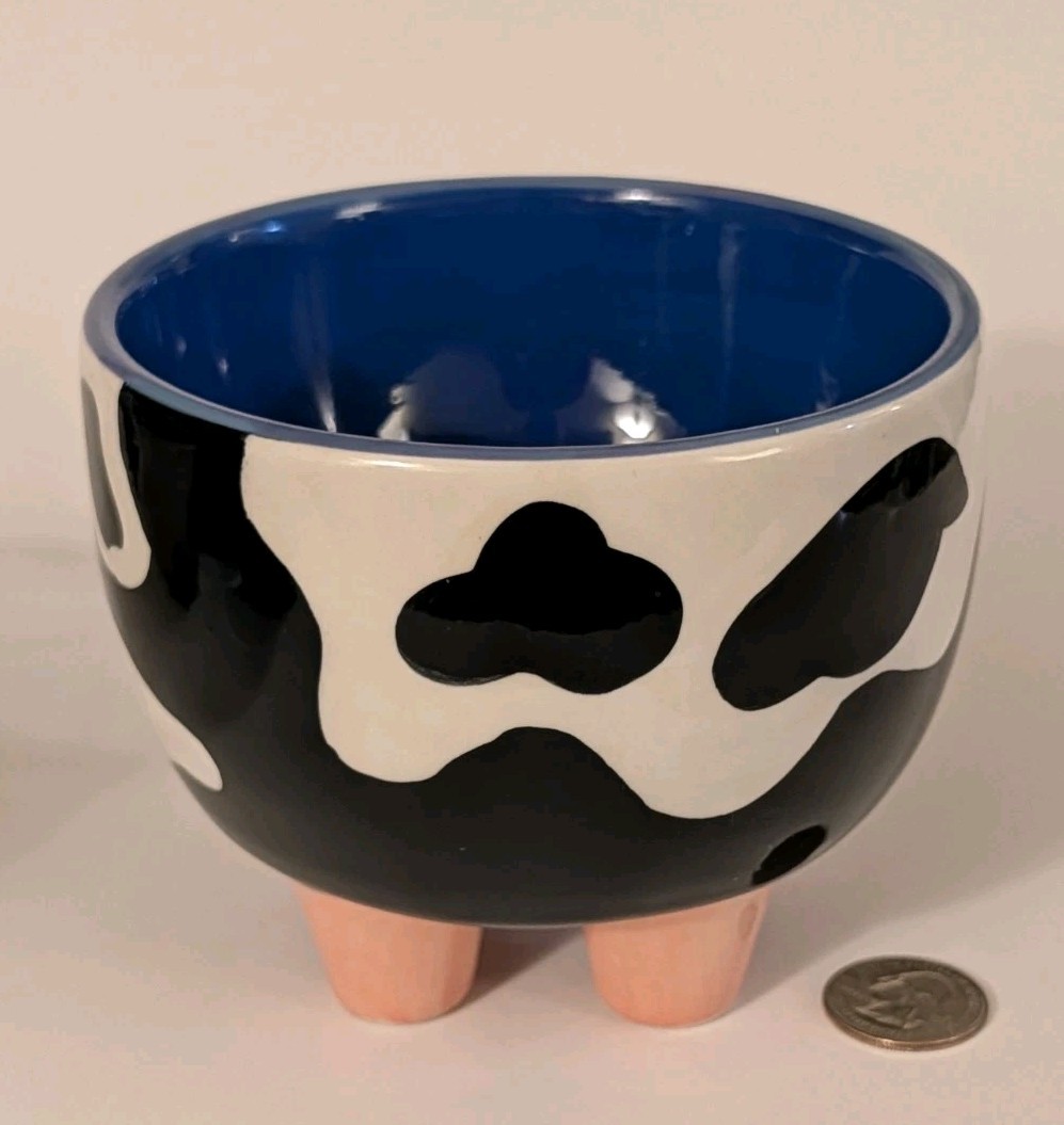 Ben & Jerry's Ice Cream Ceramic Pottery Bowl "Udderly Delicious" Cow Print NEW gallery