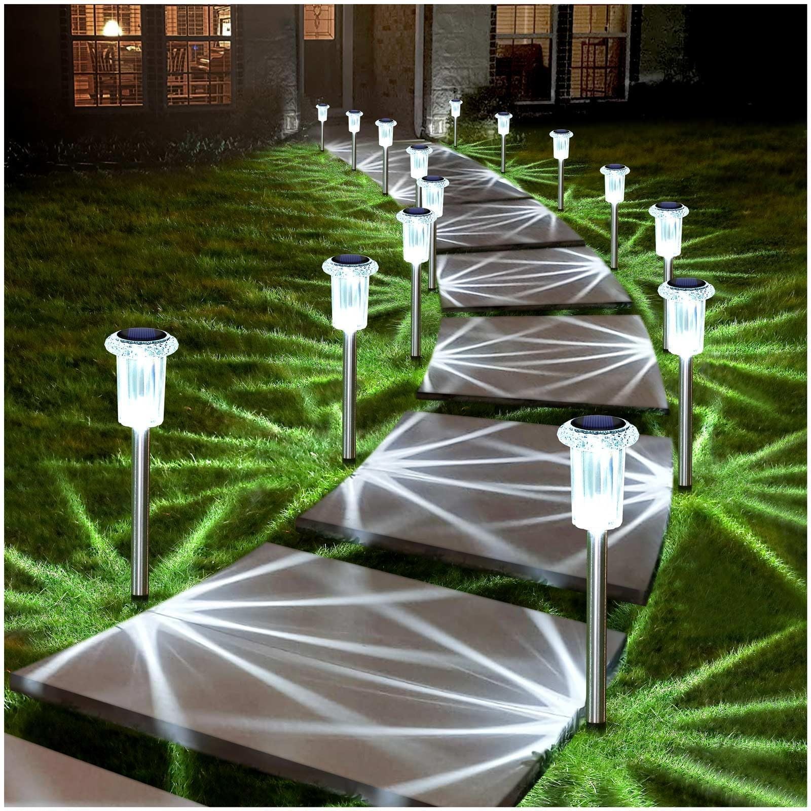 Solar Lights Outdoor 10 Pack Waterproof 6000K Cold White LED Stainless Steel ... gallery