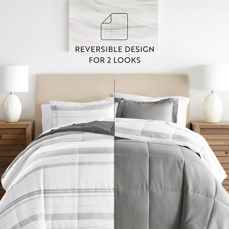 Kaycie Gray Striped Patterned Reversible Comforter gallery